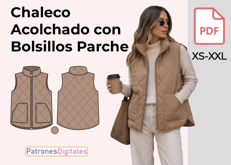 miniatura chaleco acolchado con bolsillos parche mujer