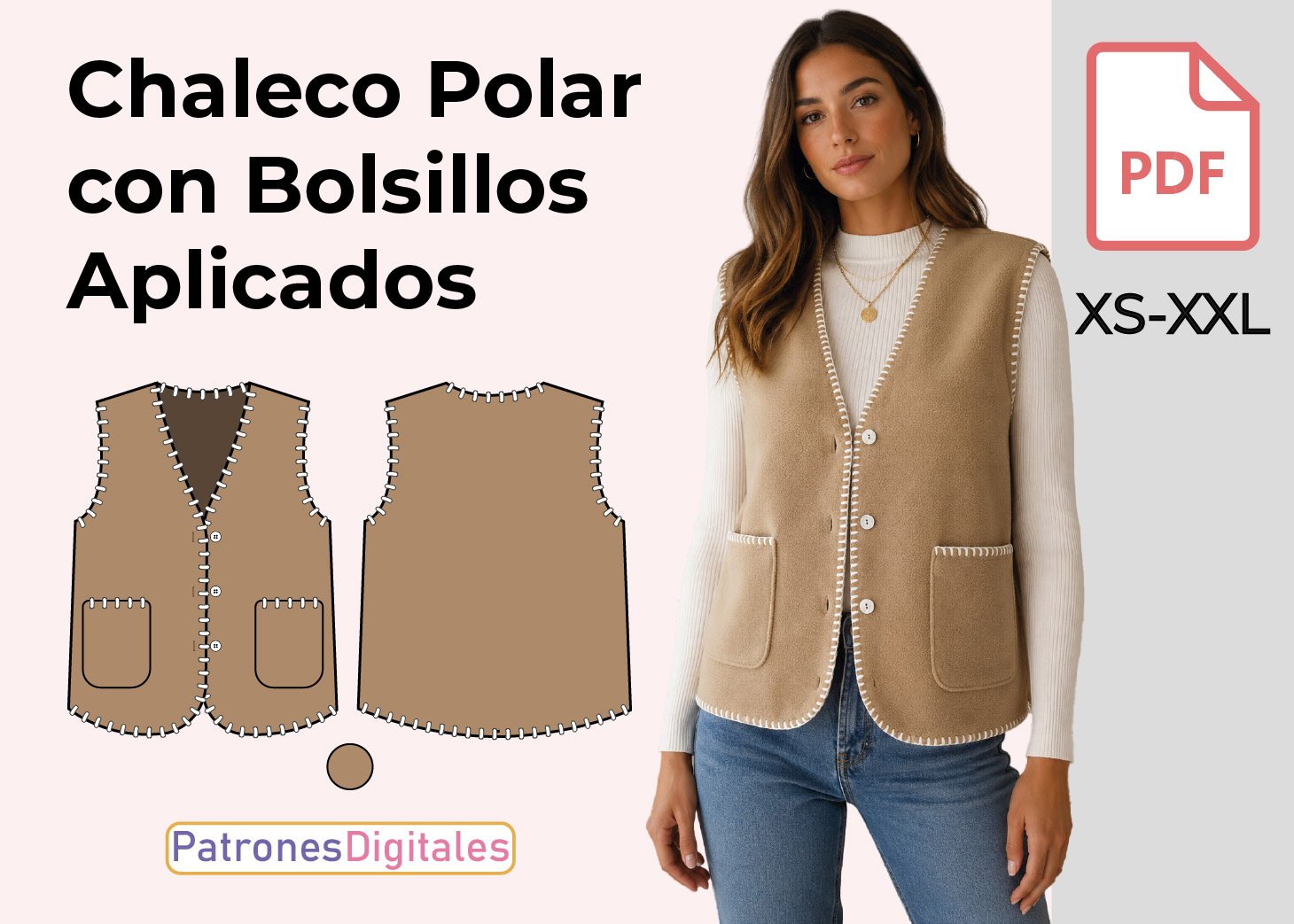 Chaleco Polar con Bolsillos Aplicados