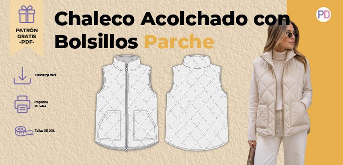 Chaleco Acolchado Bolsillos Parche cabecera