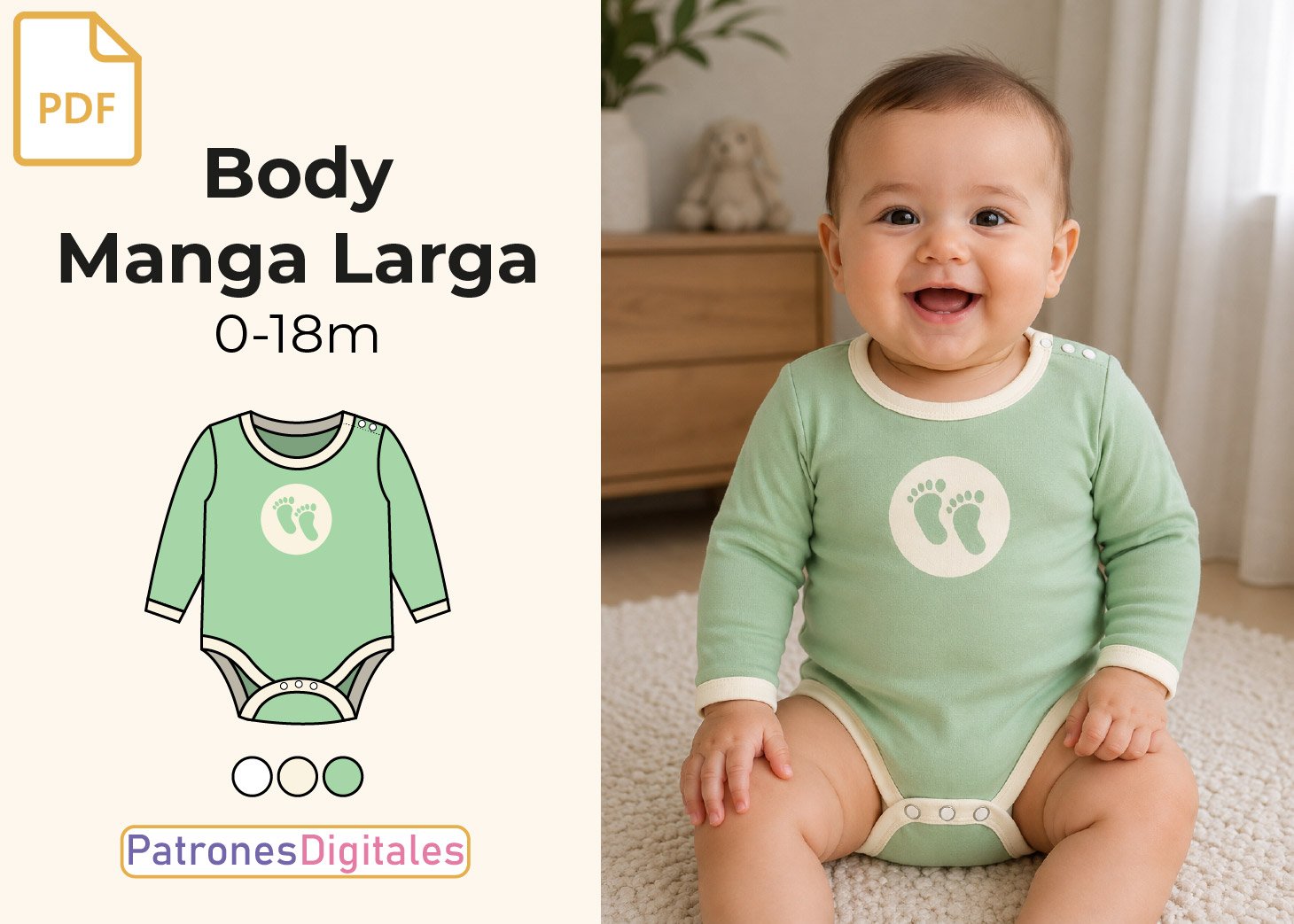 Patrón Gratis Body de Bebé Manga Larga en PDF – Descarga y Confección Fácil