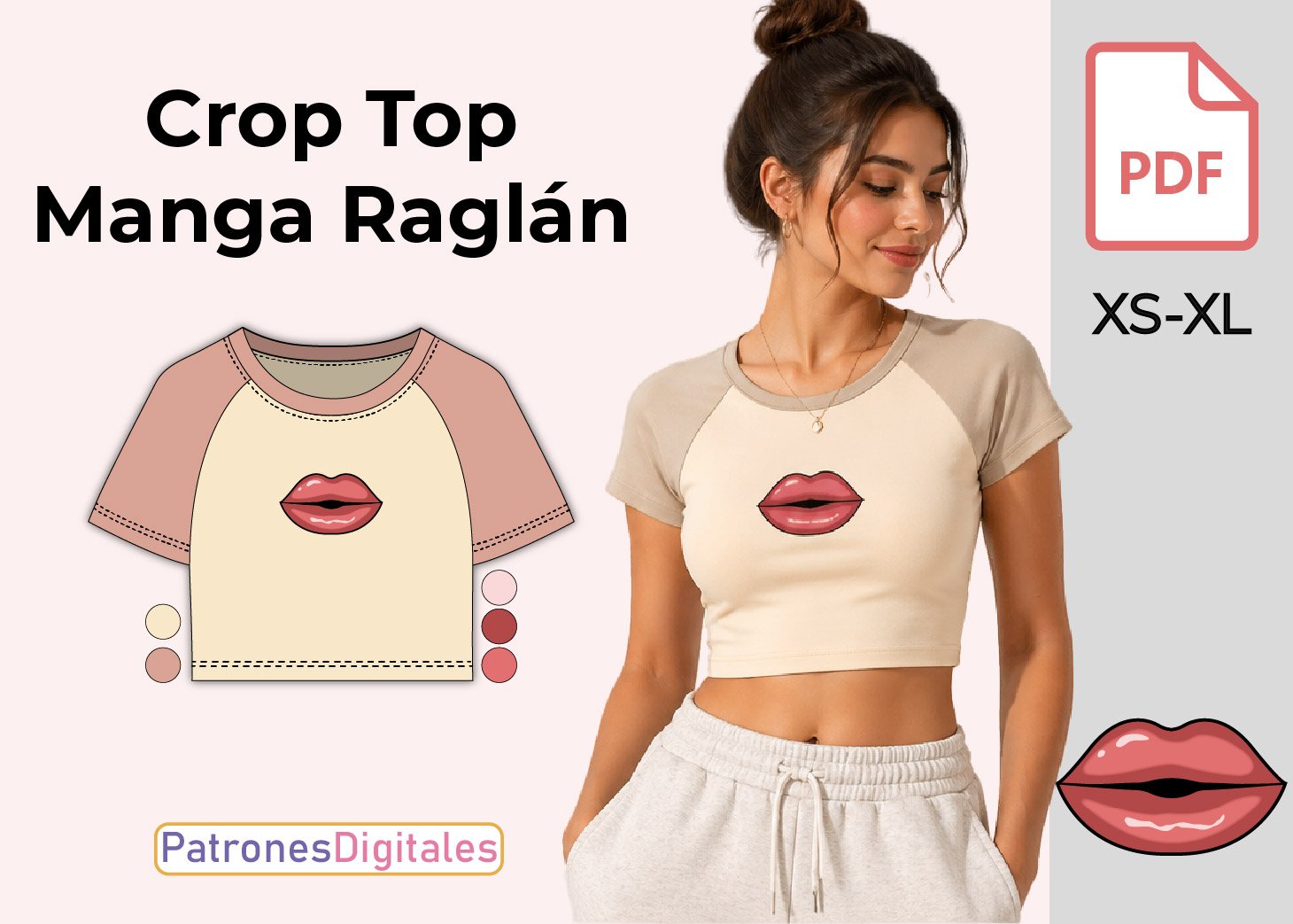 Patrón Gratis Crop Top Raglán Manga Corta Mujer en PDF
