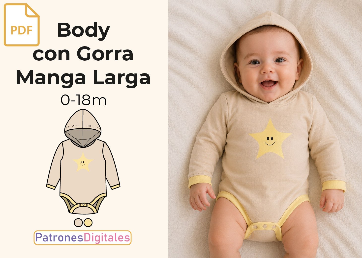 Patrón Gratis Body con Gorra Manga Larga Bebé en PDF