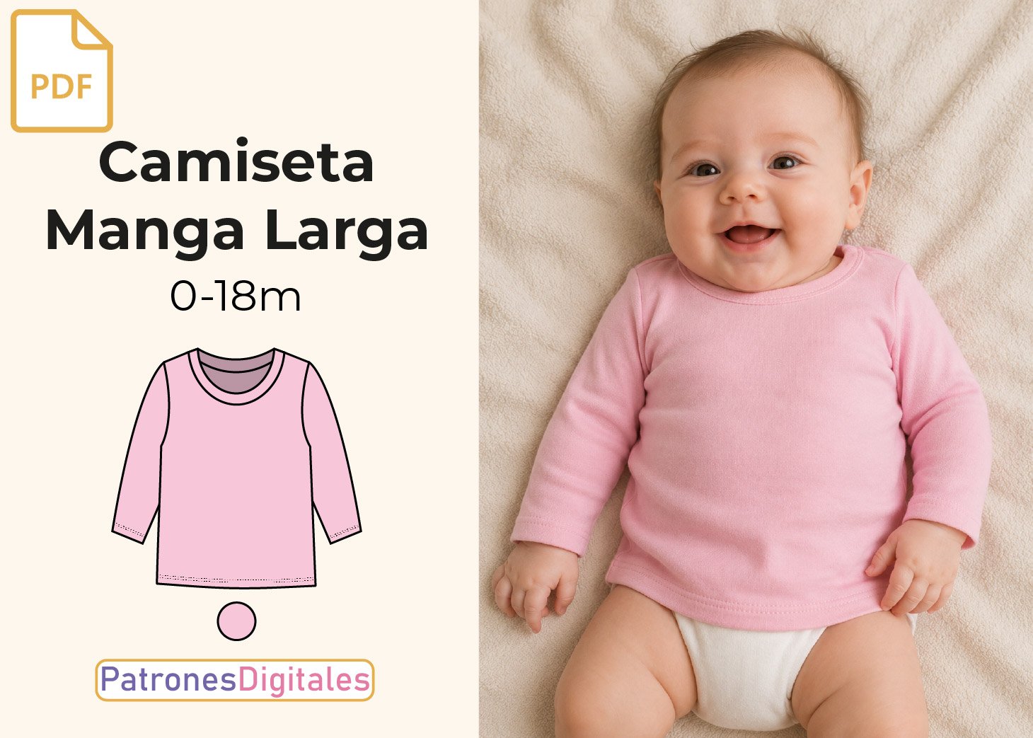 Patrón Gratis Camiseta Tradicional Manga Larga Bebé en PDF