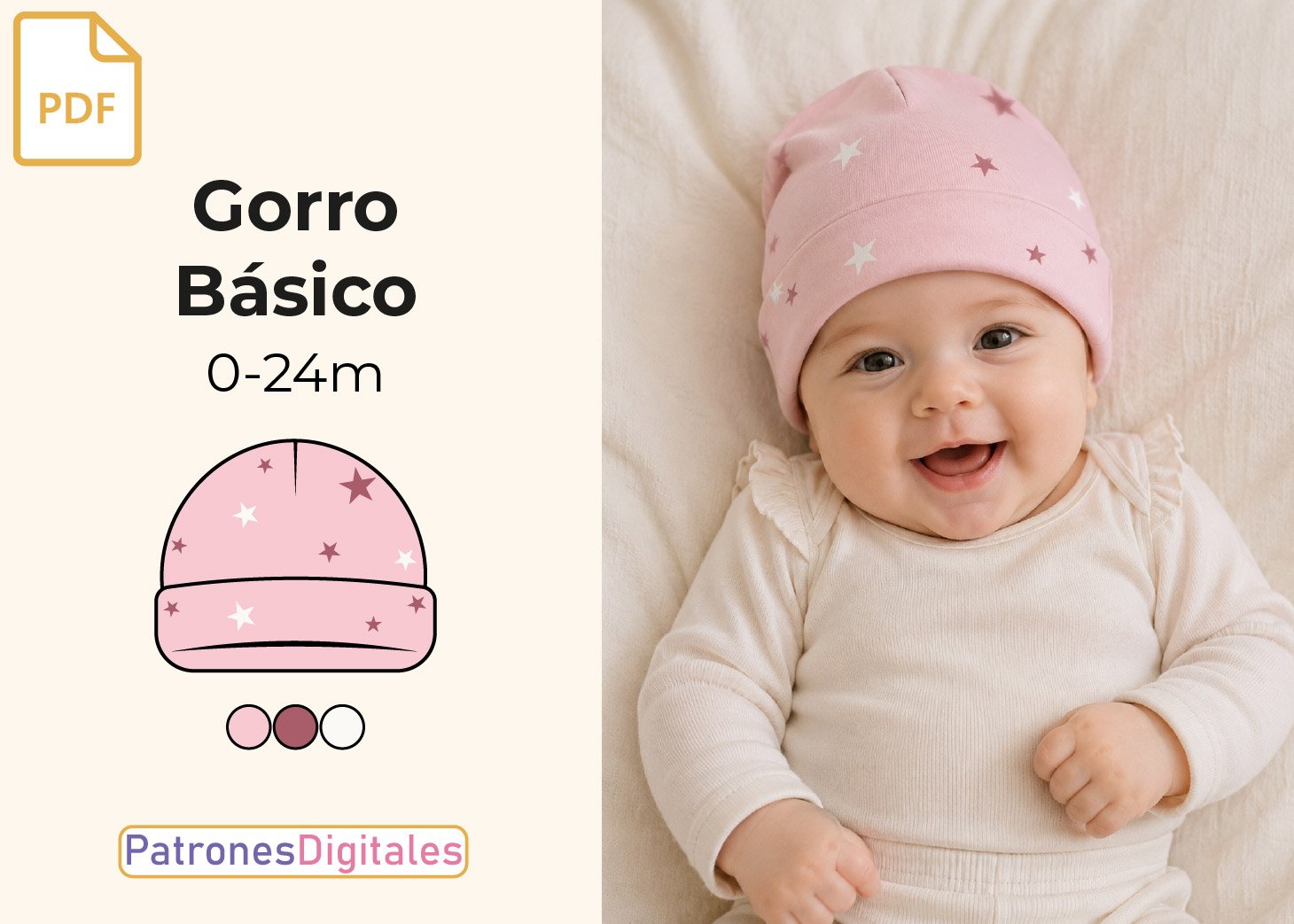 Patrón Gratis Gorro Básico para Bebé en PDF