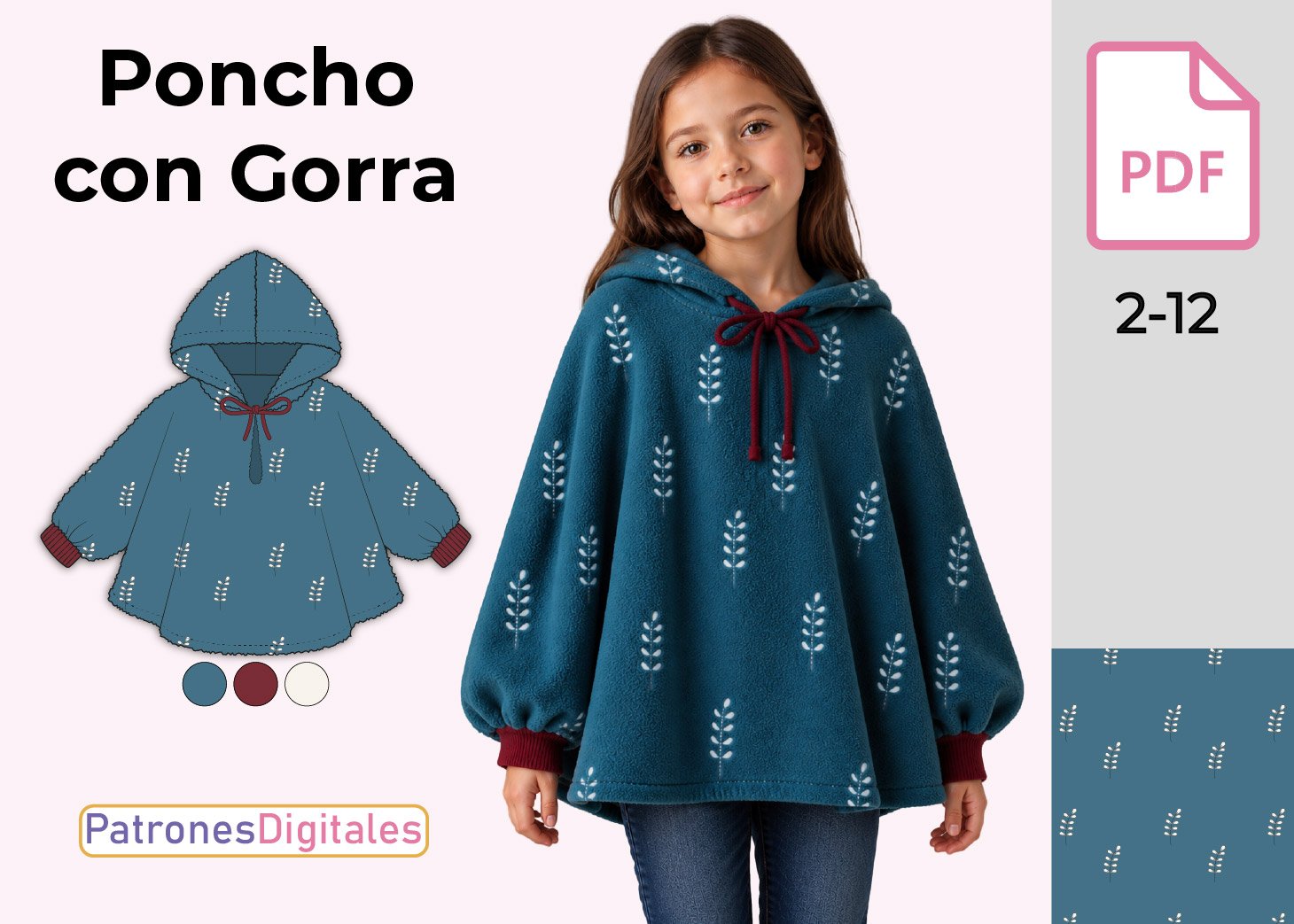 Patrón Gratis Poncho con Gorra Niña en PDF