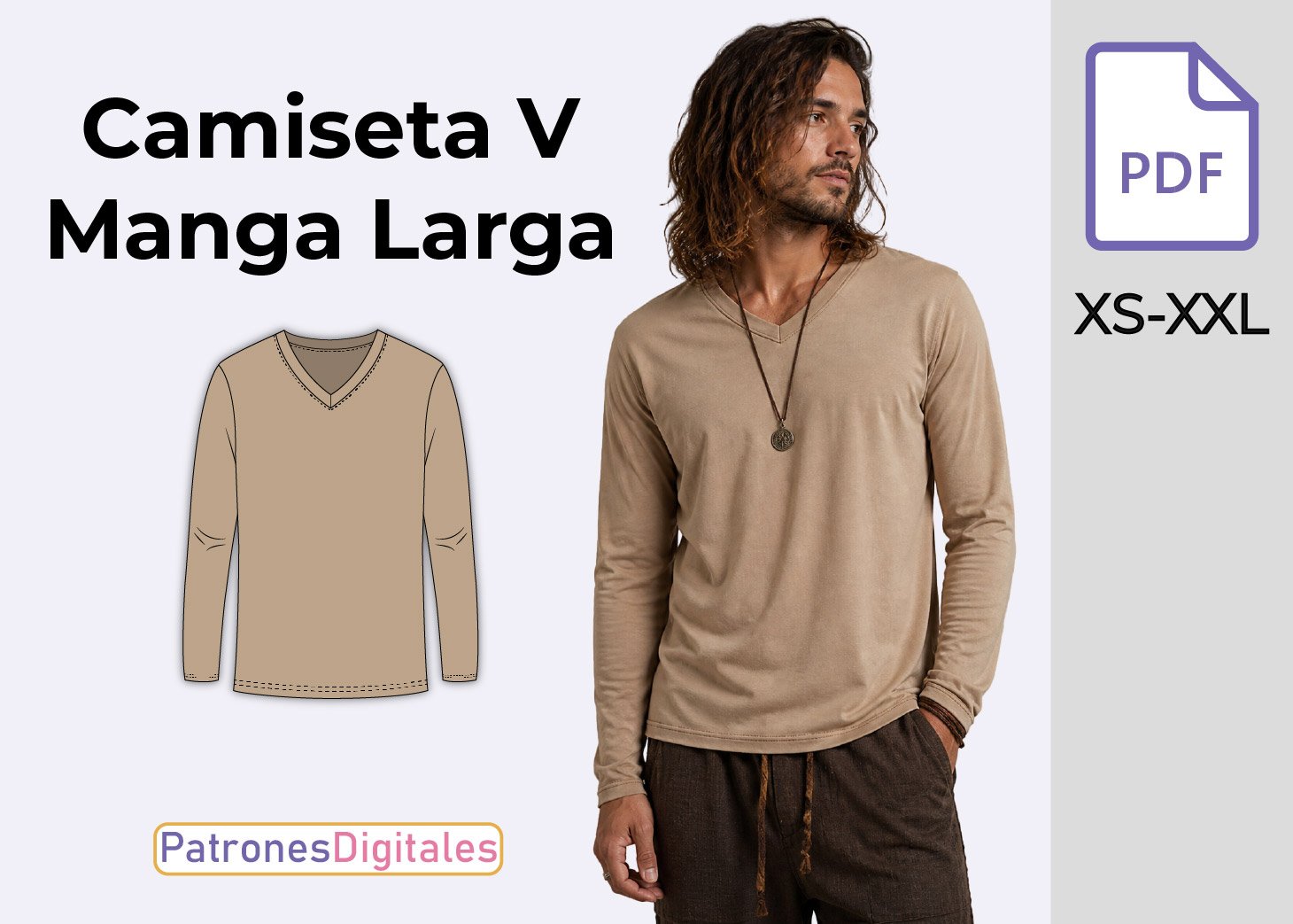 Patrón Gratis Camiseta de Hombre Cuello en V Manga Larga en PDF