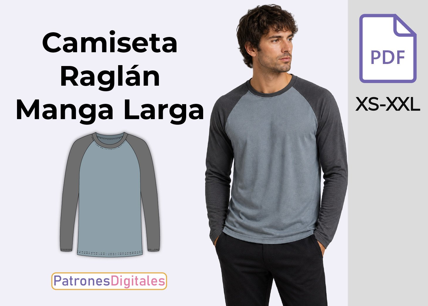 Camiseta Raglán de Hombre Manga Larga – Patrón Gratis en PDF