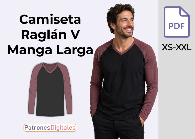 miniatura camiseta raglán v manga larga hombre