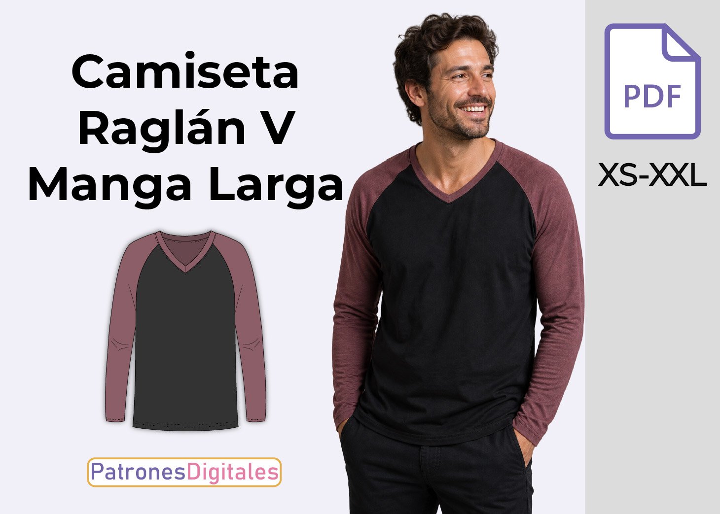 Patrón Gratis Camiseta Raglán Manga Larga Cuello en V Hombre – PDF para Descargar