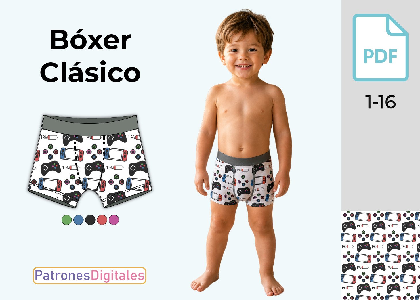 Patrón Gratis Bóxer Clásico Niño