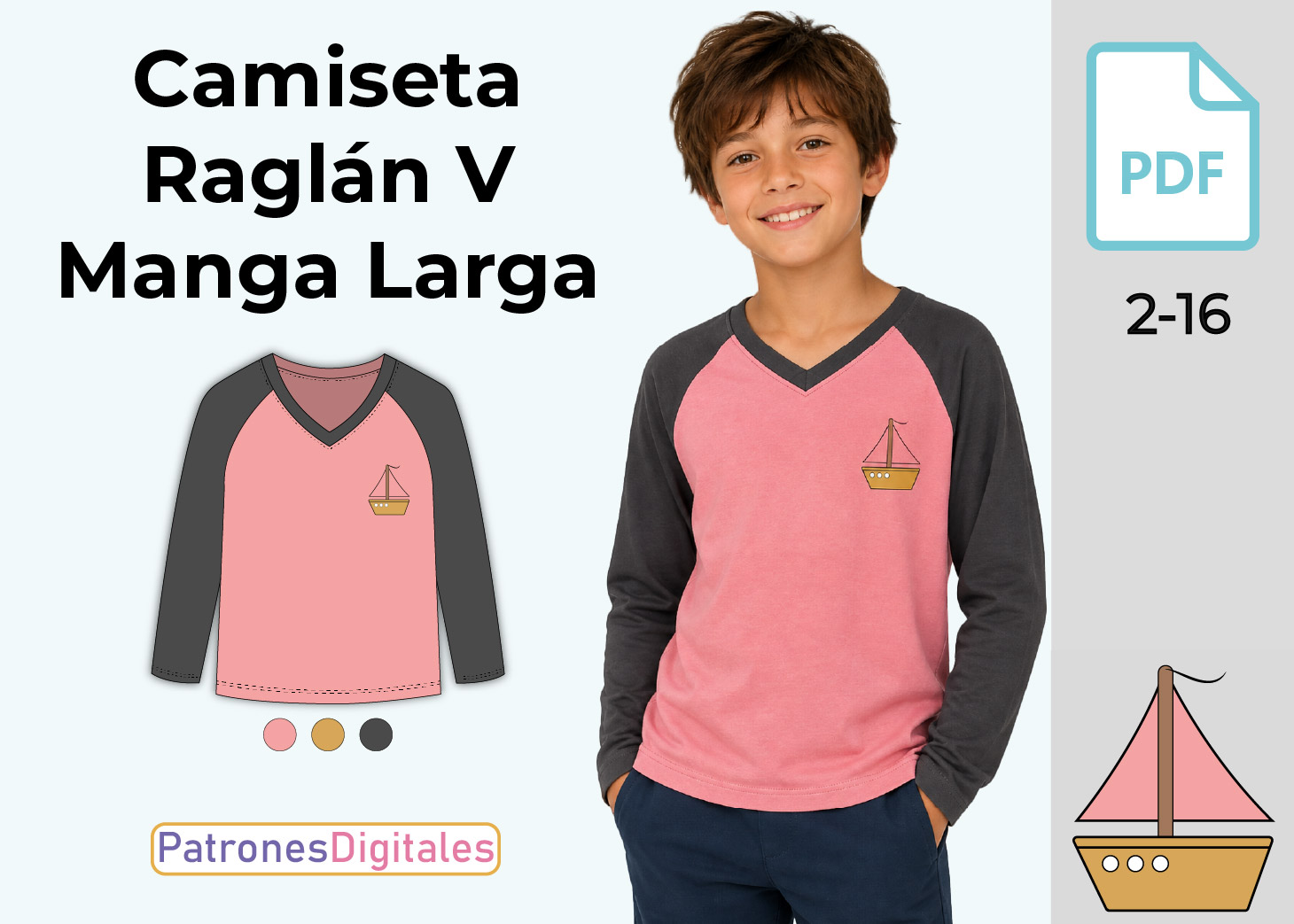 Patrón Gratis Camiseta Raglán Cuello V Manga Larga Niño en PDF – Descarga Aquí