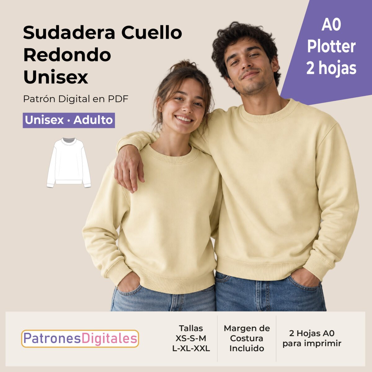 portada tienda sudadera básica cuello redondo unisex