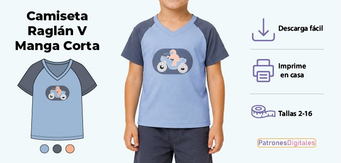 cabecera camiseta raglán v manga corta niño