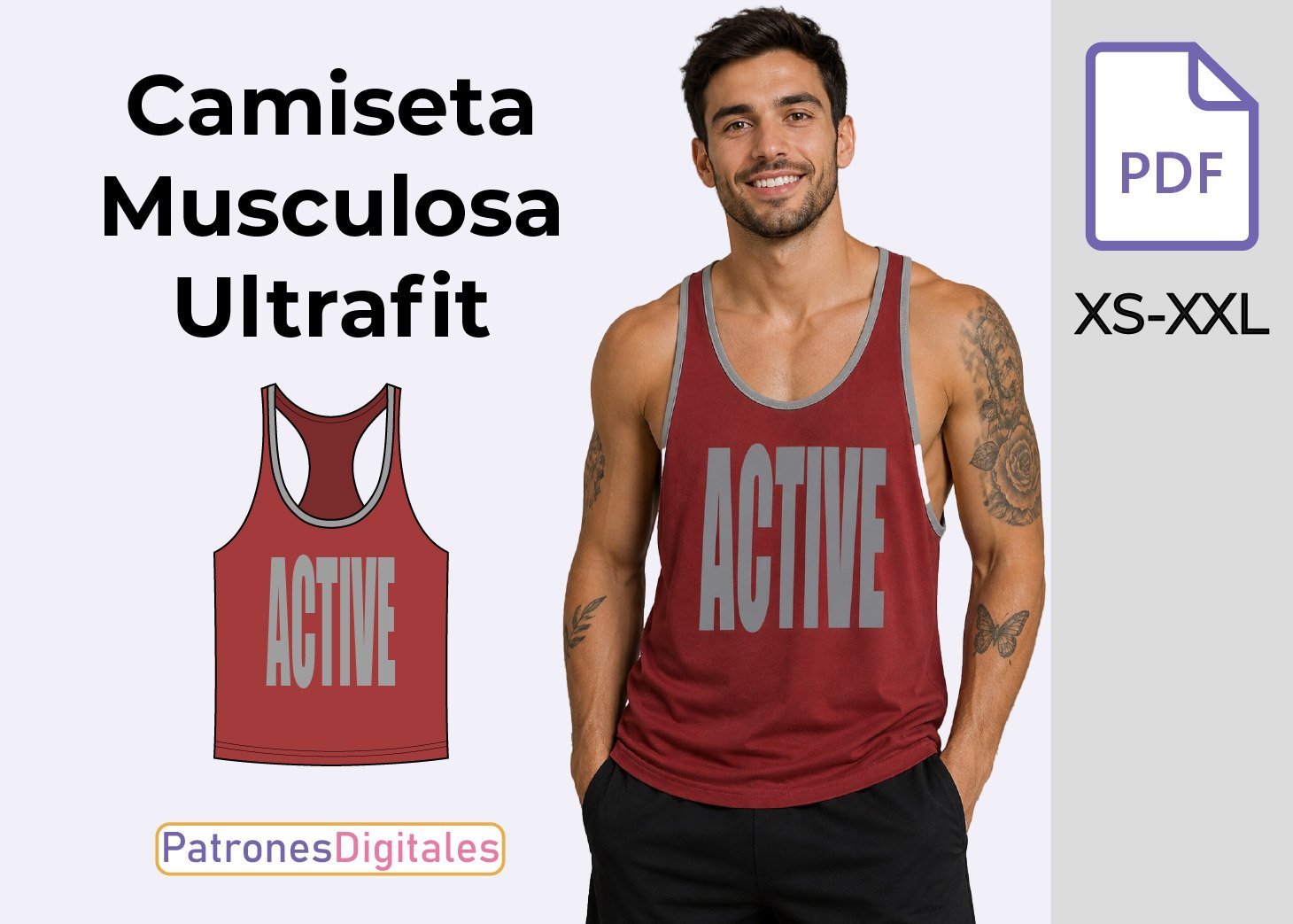 Patrón de Camiseta Musculosa Ultrafit para Hombre Gratis en PDF – Tallas XS a XXL