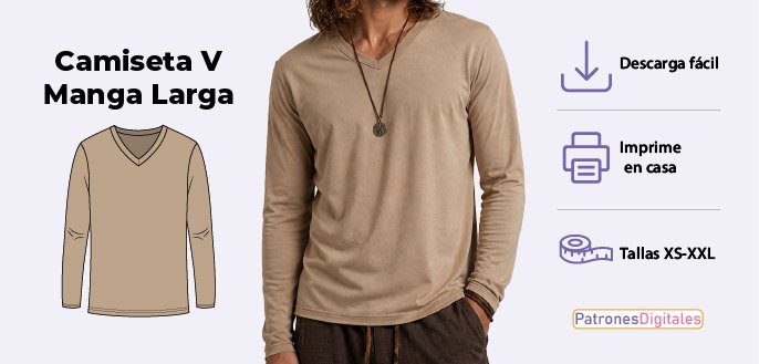 cabecera camiseta cuello v manga larga hombre