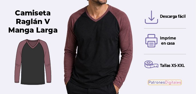 cabecera camiseta raglán v manga larga hombre
