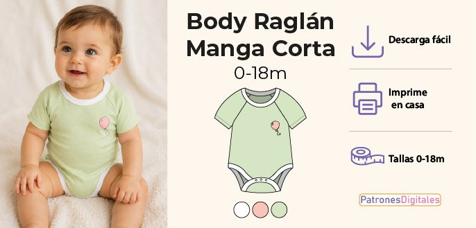 cabecera body raglán manga corta bebé