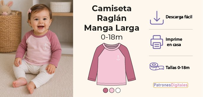 cabecera camiseta raglán manga larga bebé
