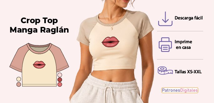 cabecera crop top manga raglán mujer