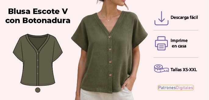cabecera blusa escote v con botonadura