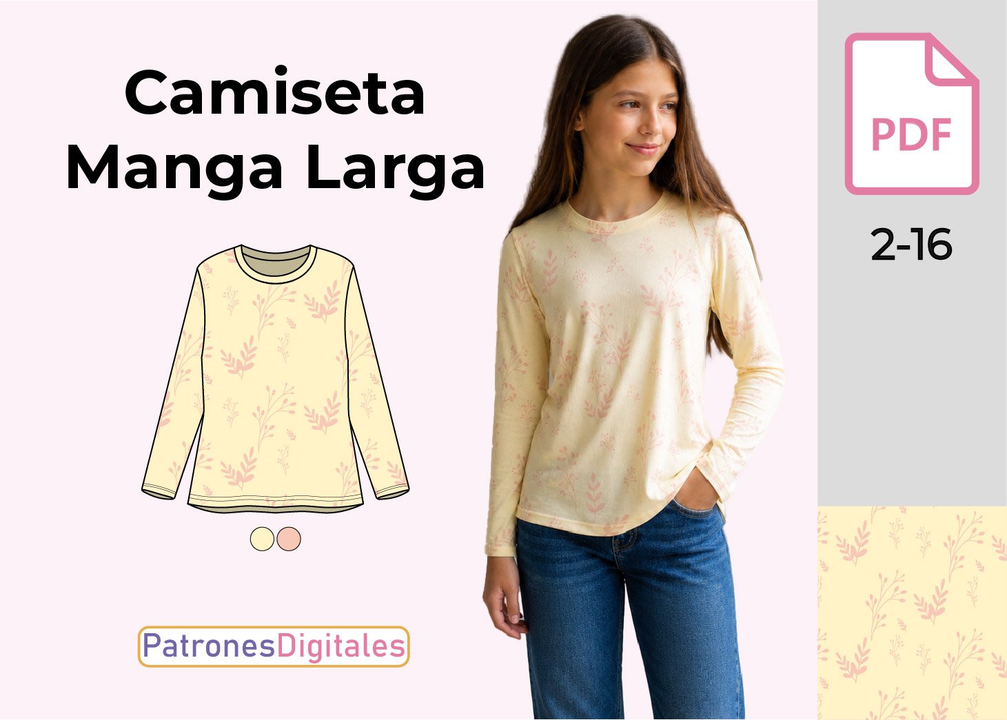 Patrón de Camiseta Manga Larga para Niña Gratis en PDF – Tallas 2 a 16