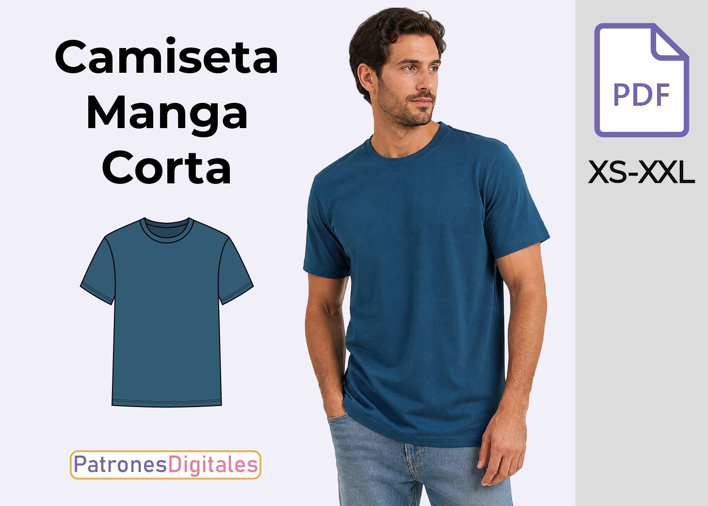 Patrón de Camiseta Manga Corta para Hombre Gratis en PDF – Tallas XS a XXL