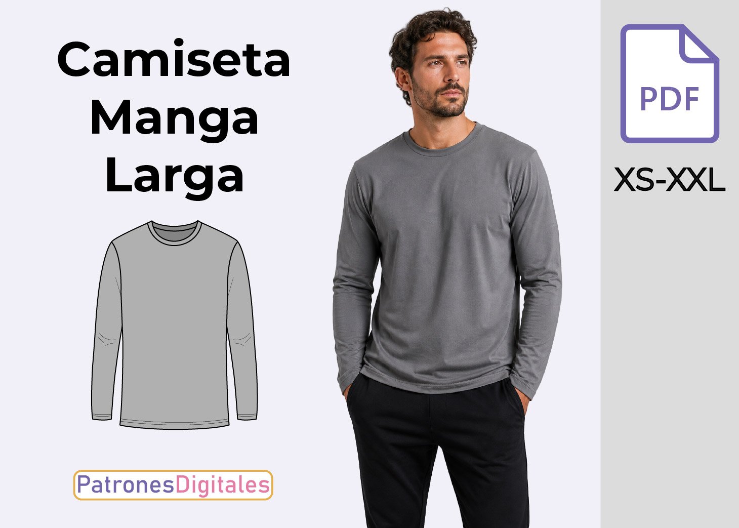 Patrón de Camiseta Manga Larga para Hombre Gratis en PDF – Tallas XS a XXL