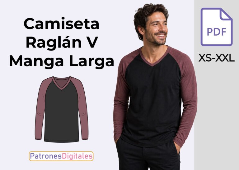 miniatura camiseta raglán v manga larga hombre