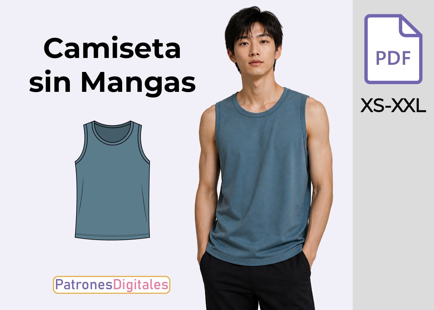 Patrón de Camiseta sin Mangas para Hombre Gratis en PDF – Tallas XS a XXL