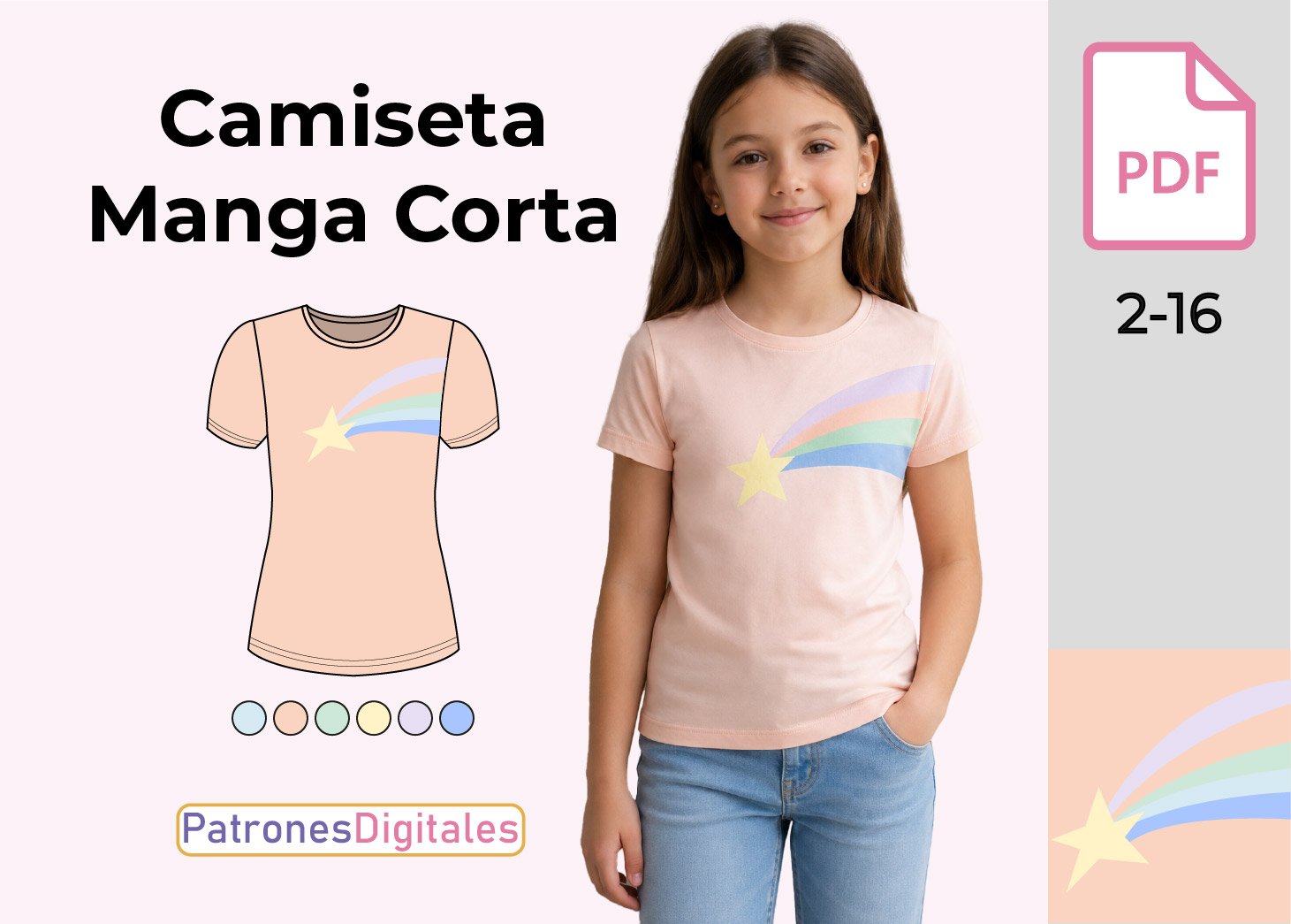 Patrón de Camiseta Manga Corta para Niña Gratis en PDF – Tallas 2 a 16