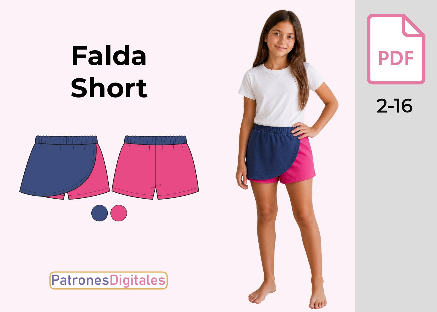 Patrón de Falda Short para Niña Gratis en PDF – Tallas 2 a 16