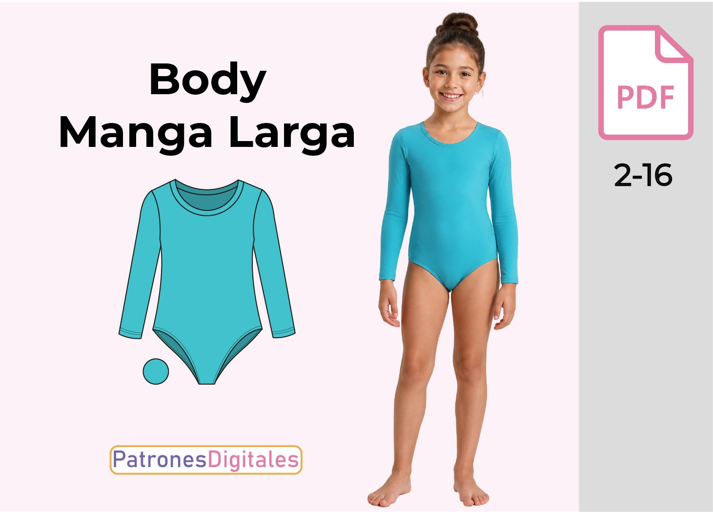 Patrón de Body Manga Larga para Niña Gratis en PDF – Tallas 2 a 16