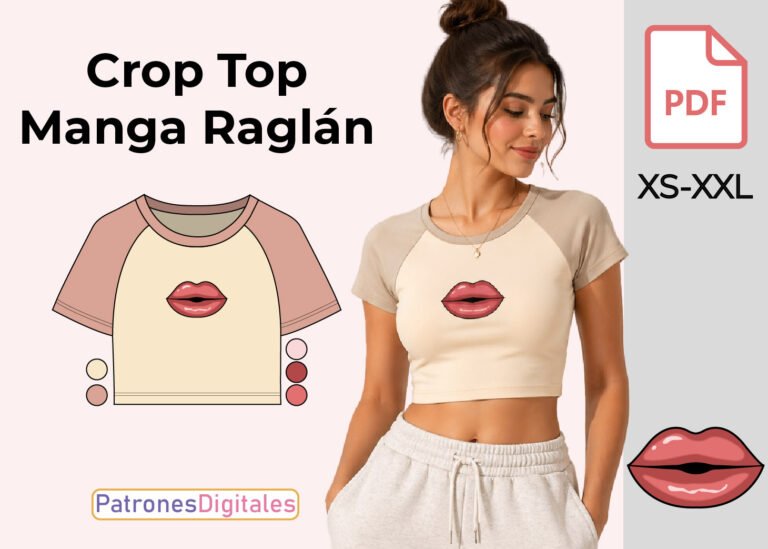 miniatura crop top manga raglán mujer