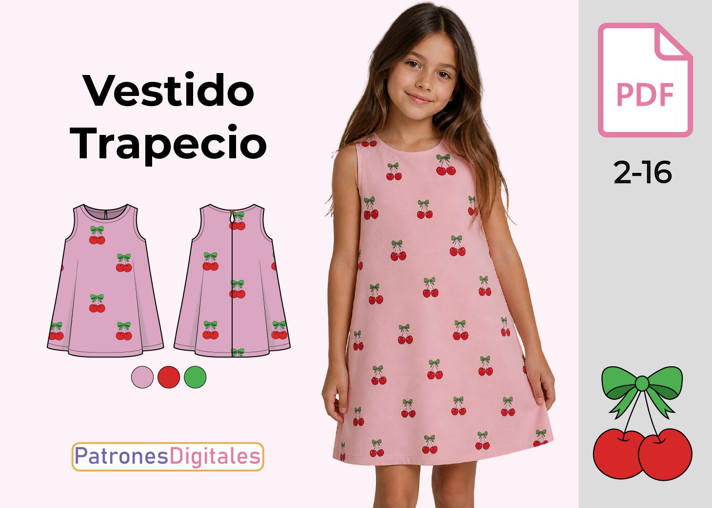 Patrón de Vestido Trapecio para Niña Gratis en PDF – Tallas 2 a 16