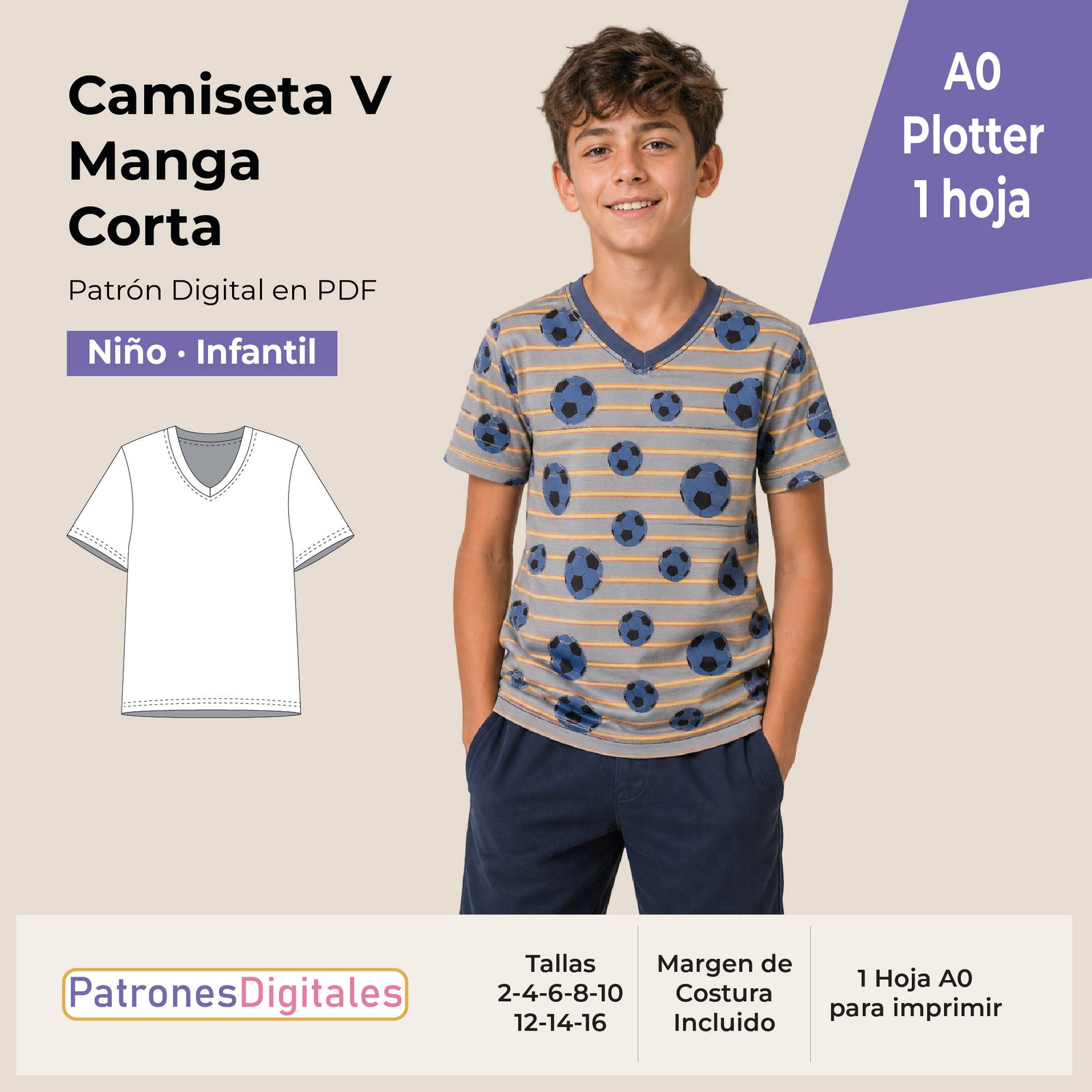 tienda 1 camiseta v manga corta niño