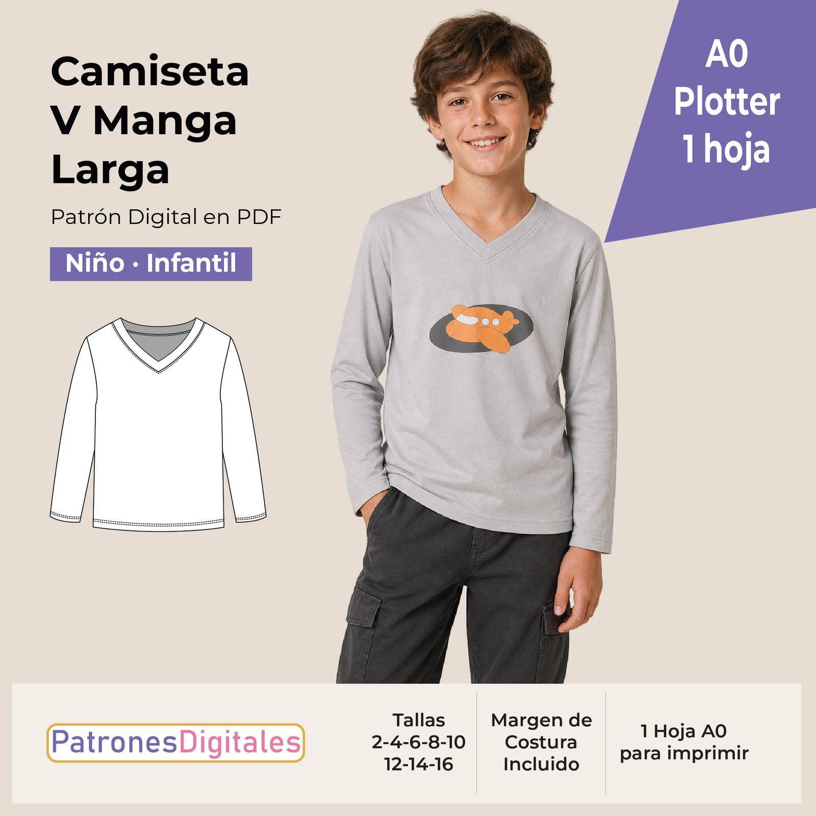 tienda 1 camiseta v manga larga niño