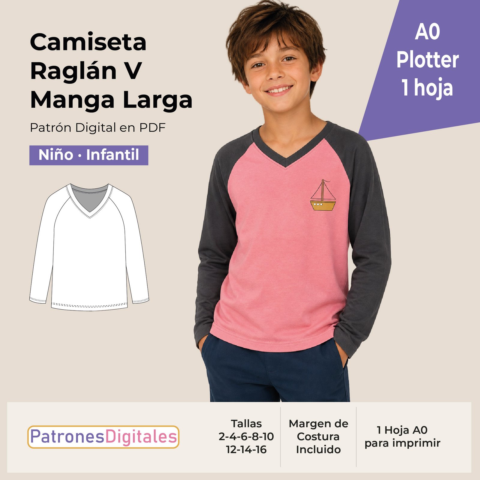 tienda 1 camiseta raglán v manga larga niño