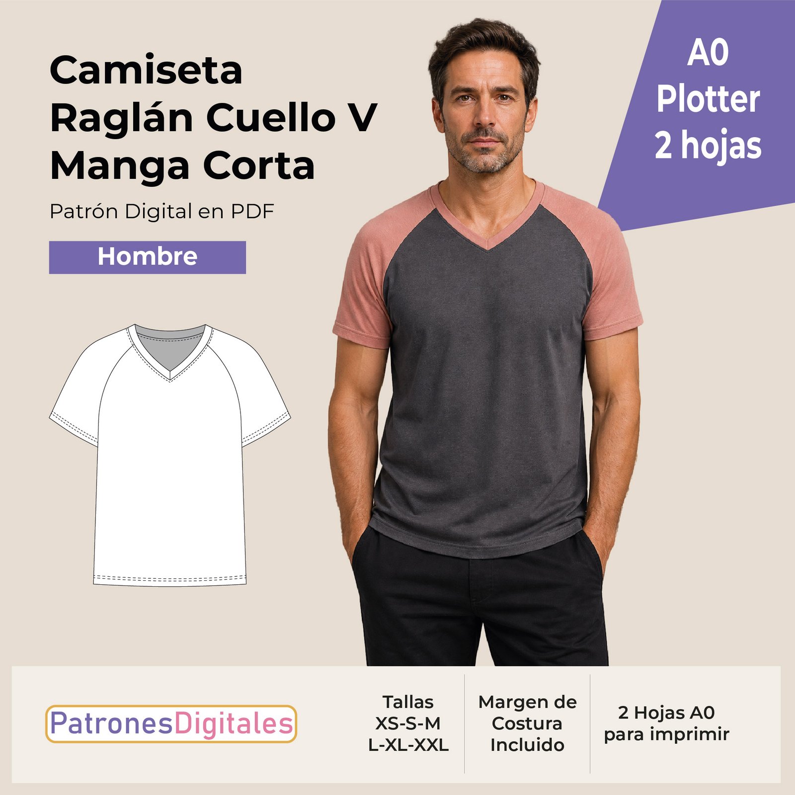tienda 1 camiseta v raglan manga corta hombre