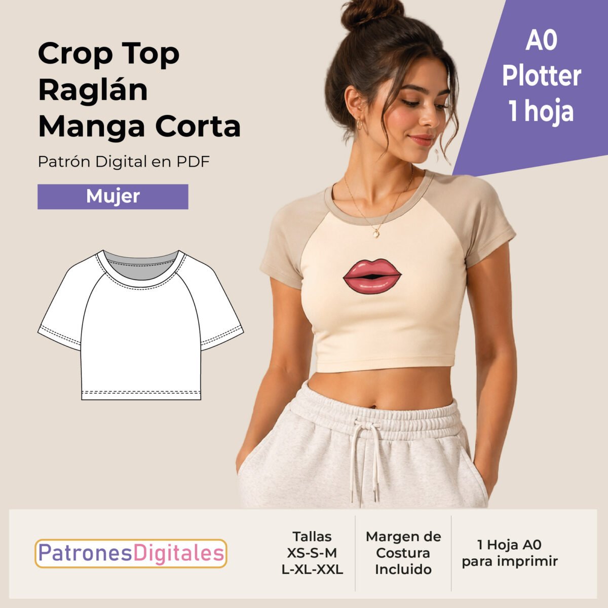 tienda 1 crop top raglán manga corta mujer