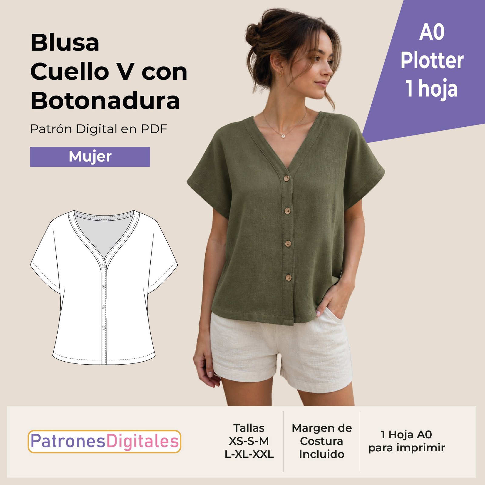 tienda 1 blusa cuello v con botonadura mujer