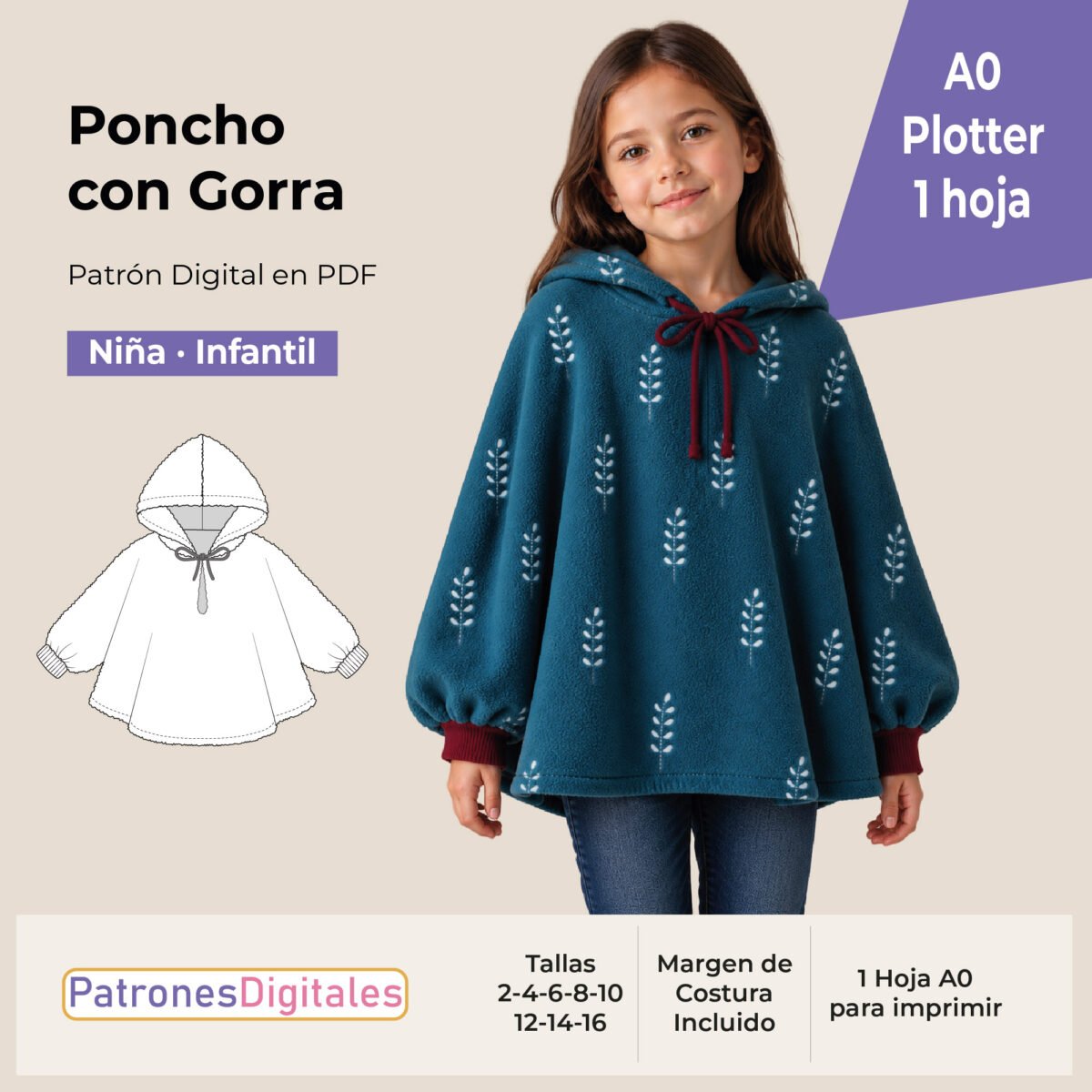tienda 1 poncho con gorra niña