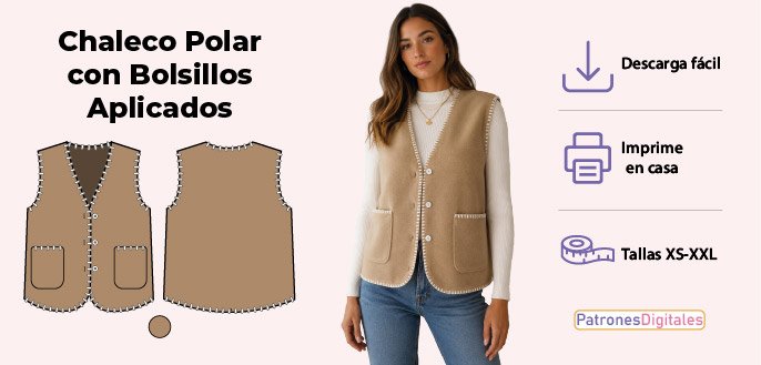 cabecera chaleco polar con bolsillos aplicados mujer
