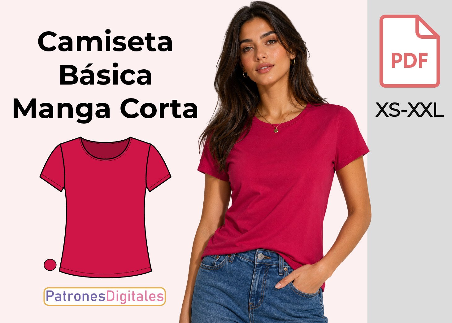 Patrón de Camiseta Básica Manga Corta para Mujer Gratis en PDF – Tallas XS a XXL
