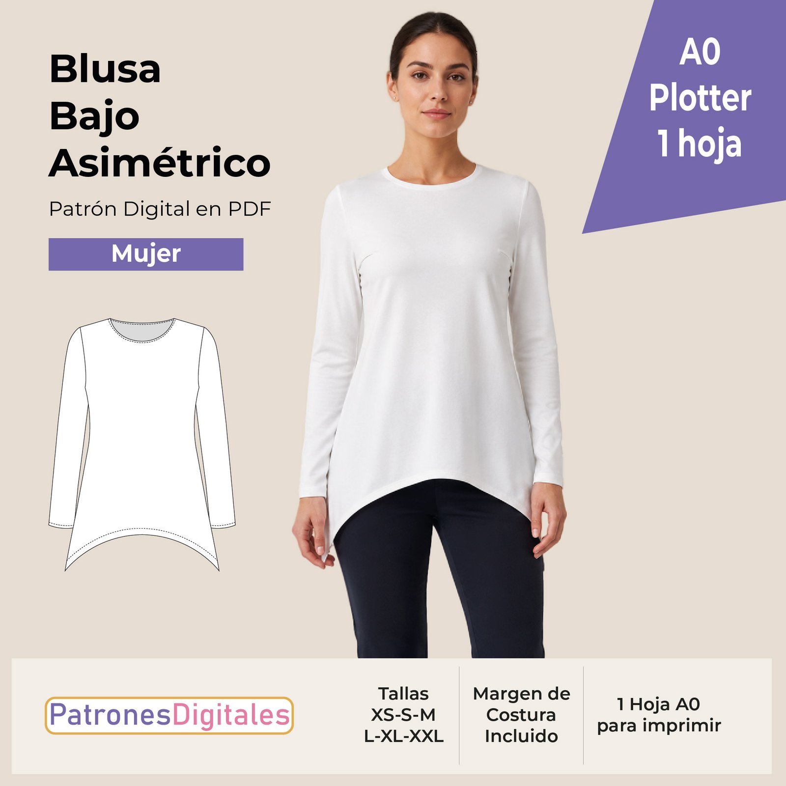 tienda 1 blusa bajo asimétrico mujer