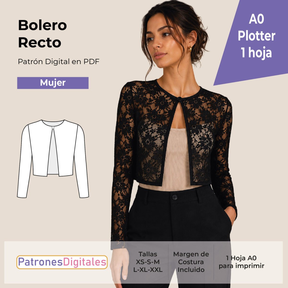 tienda 1 bolero recto con botón al cuello mujer