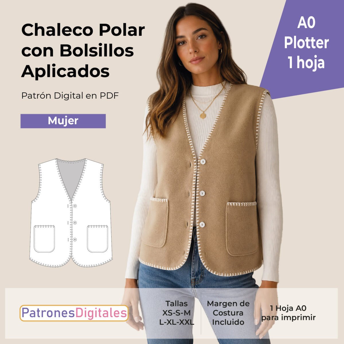 tienda 1 chaleco polar con bolsillos aplicados mujer