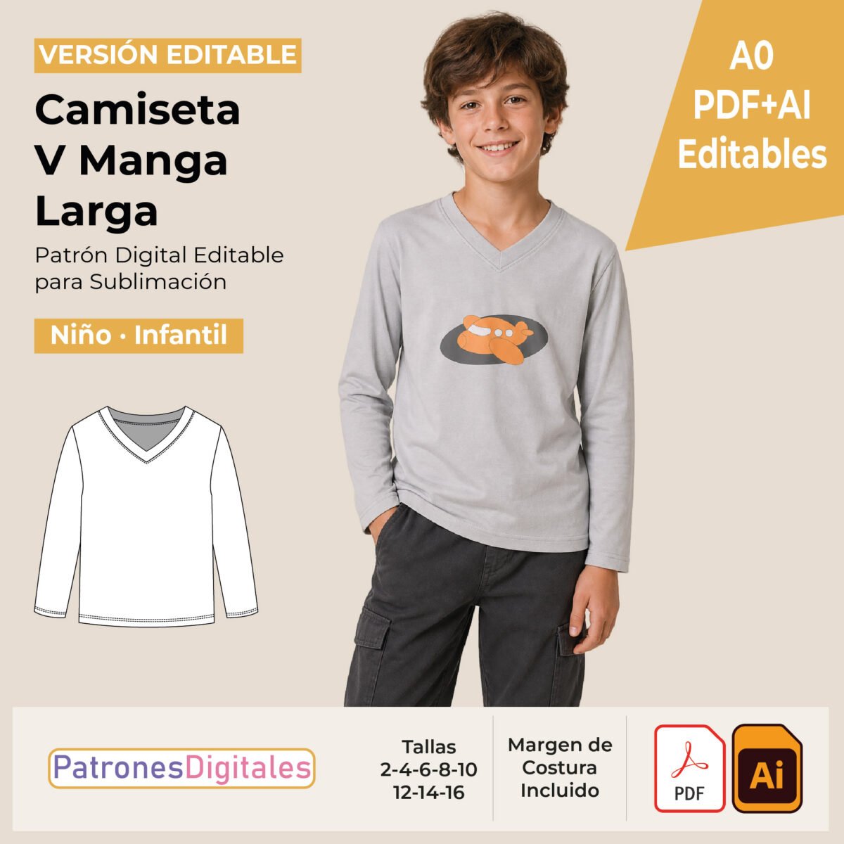 tienda 1 camiseta v manga larga niño