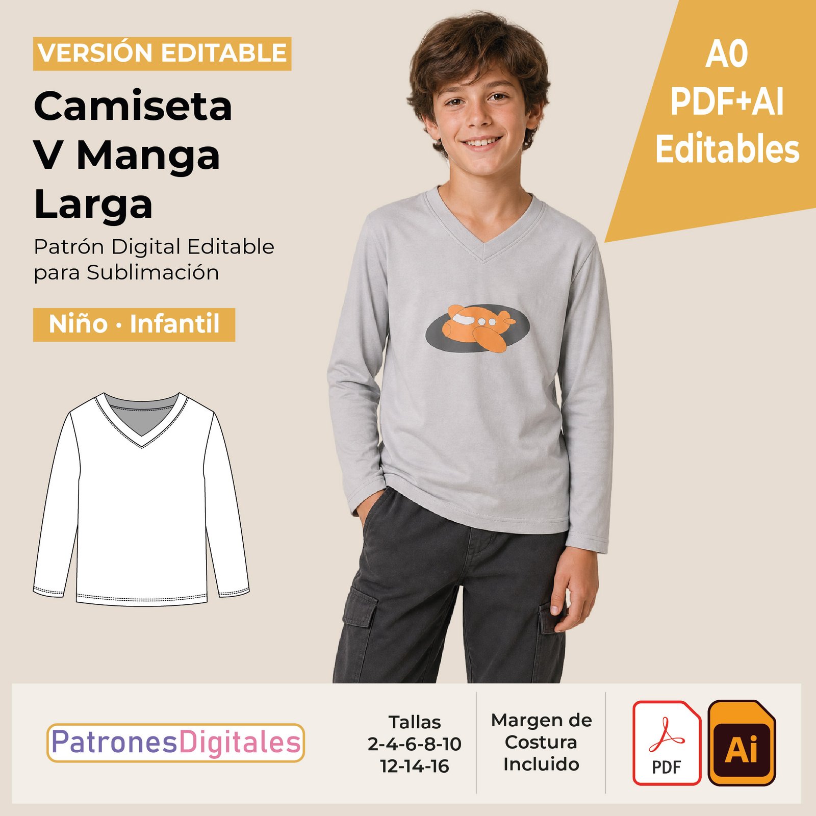 tienda 1 camiseta v manga larga niño