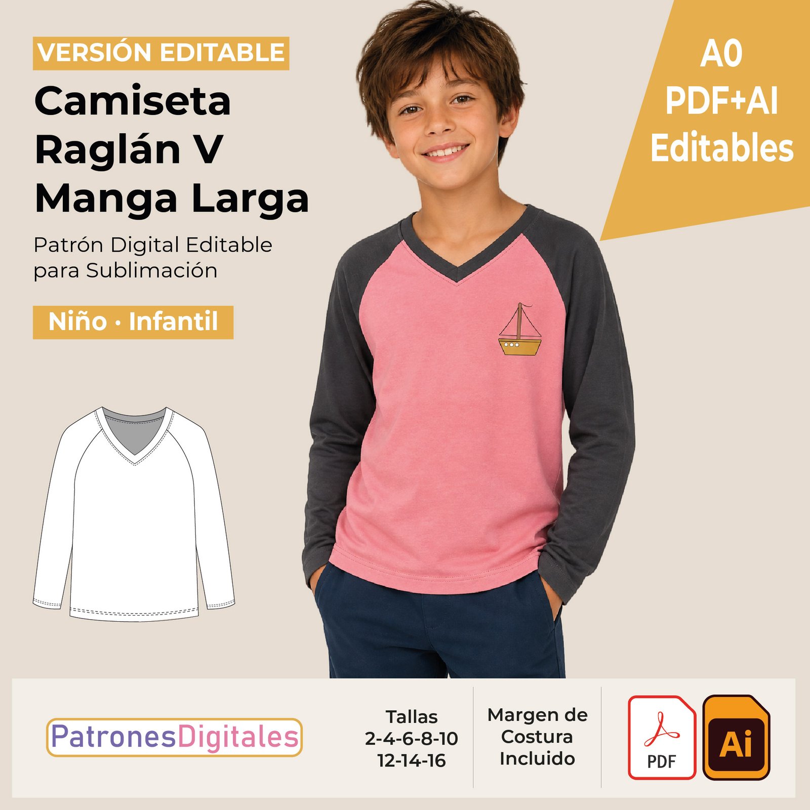 tienda 1 camiseta raglan v manga larga niño