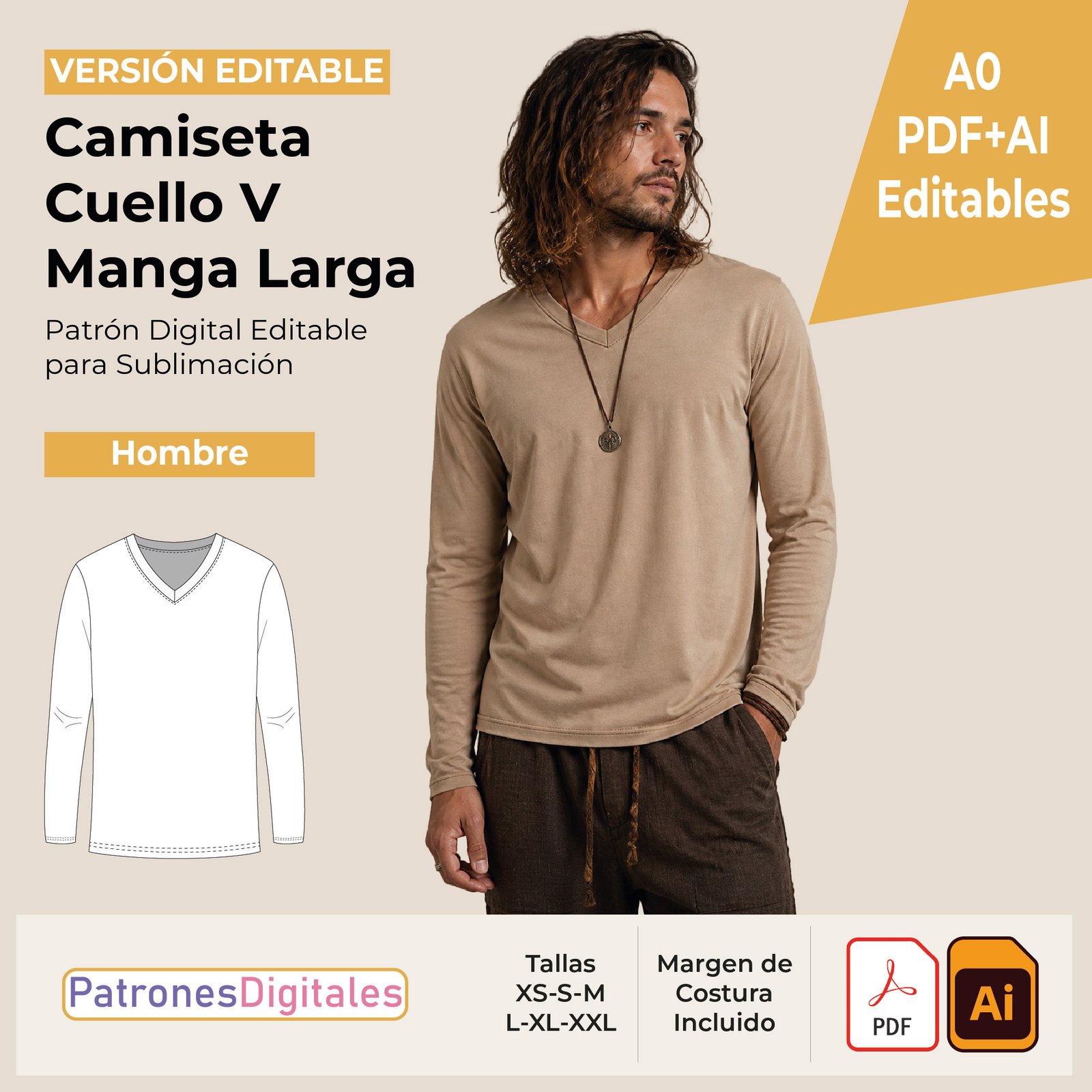 tienda 1 camiseta v manga larga hombre